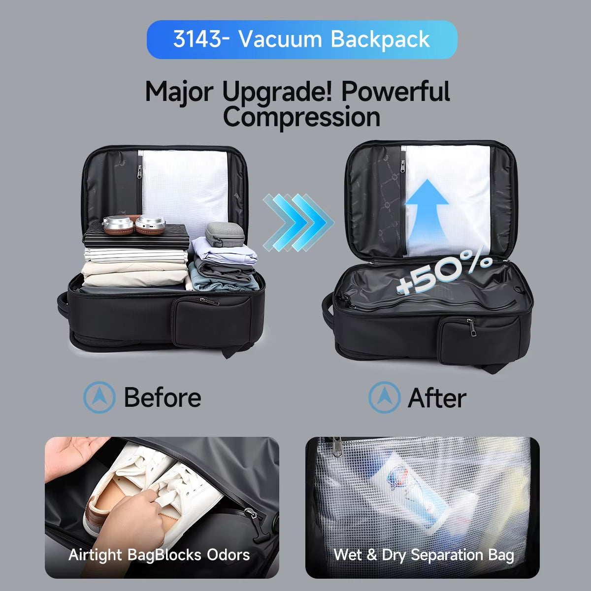 Men Backpacks Vacuum Compression Backpacks 14 15.6 17.3'' Laptop Backpack for Men School Backpack Male Travel Backpacks