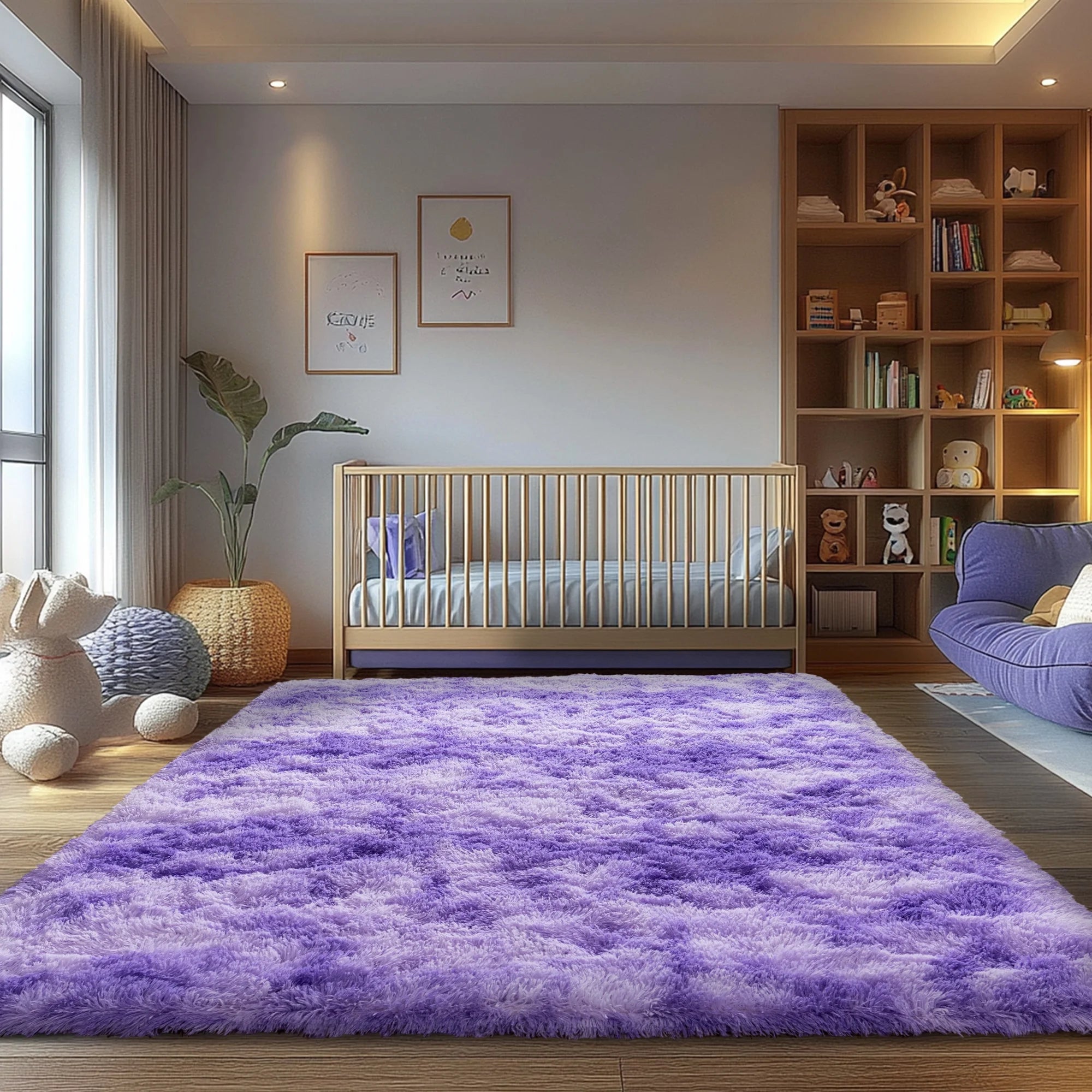 Super Soft Fluffy Rug for Bedroom,6X9 Tie-Dye Purple Anti-Skid Plush Floor Carpet for Living Room Home Decor