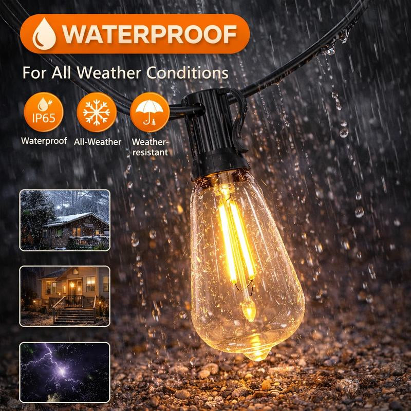 100FT LED Outdoor String Lights Patio Lights with Shatterproof ST38 Vintage Edison Bulbs, outside Hanging Light Waterproof for Porch, Deck, Garden, Backyard, Balcony, 2700K Dimmable