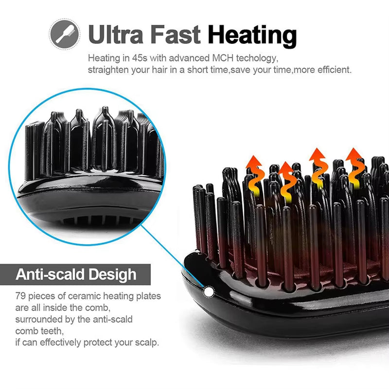 Hair Straightener for Women Hot Comb Anti-Scalding Hair Brush Ceramic Heating Lcd Display Dual Voltage Silent Hair Straightener