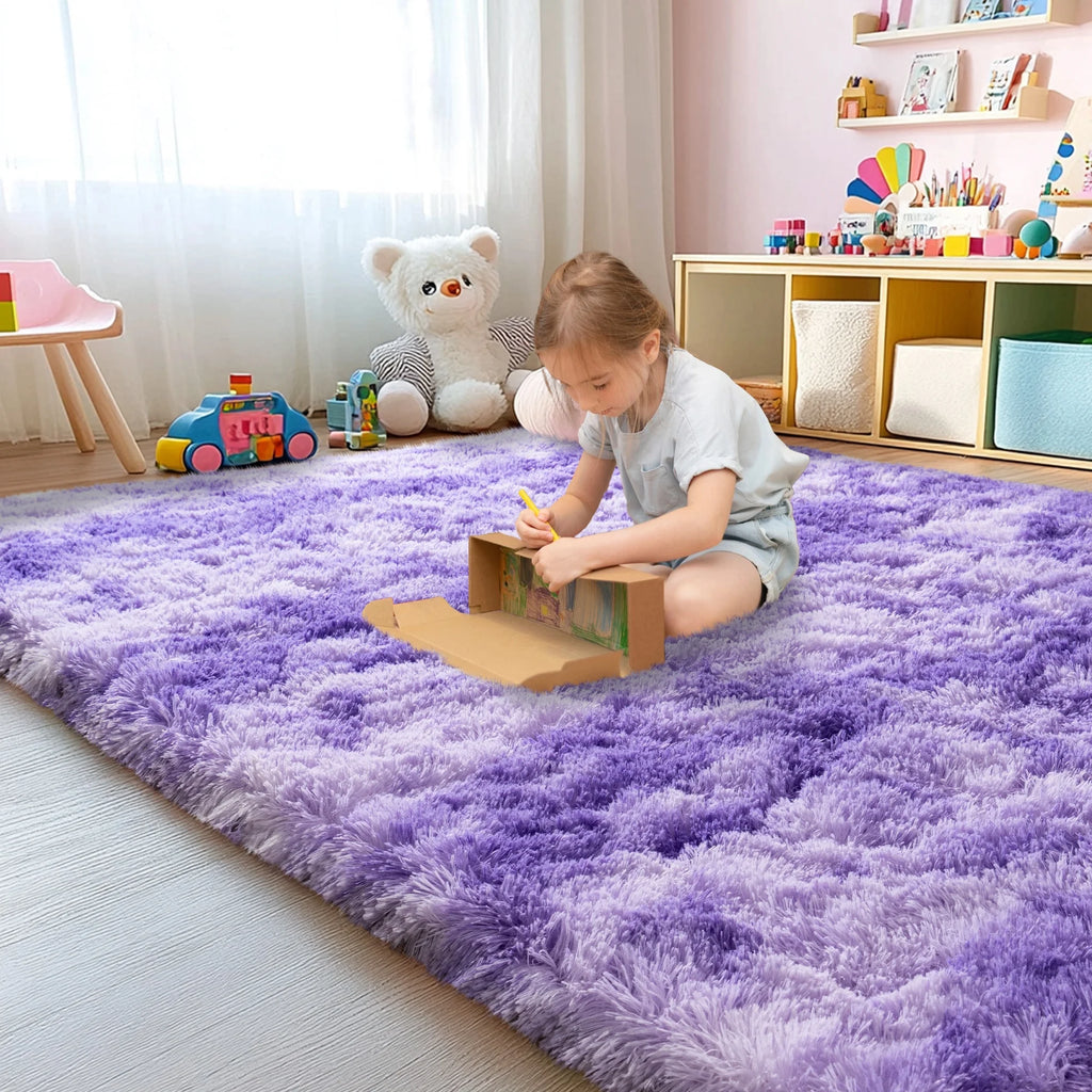 Super Soft Fluffy Rug for Bedroom,6X9 Tie-Dye Purple Anti-Skid Plush Floor Carpet for Living Room Home Decor
