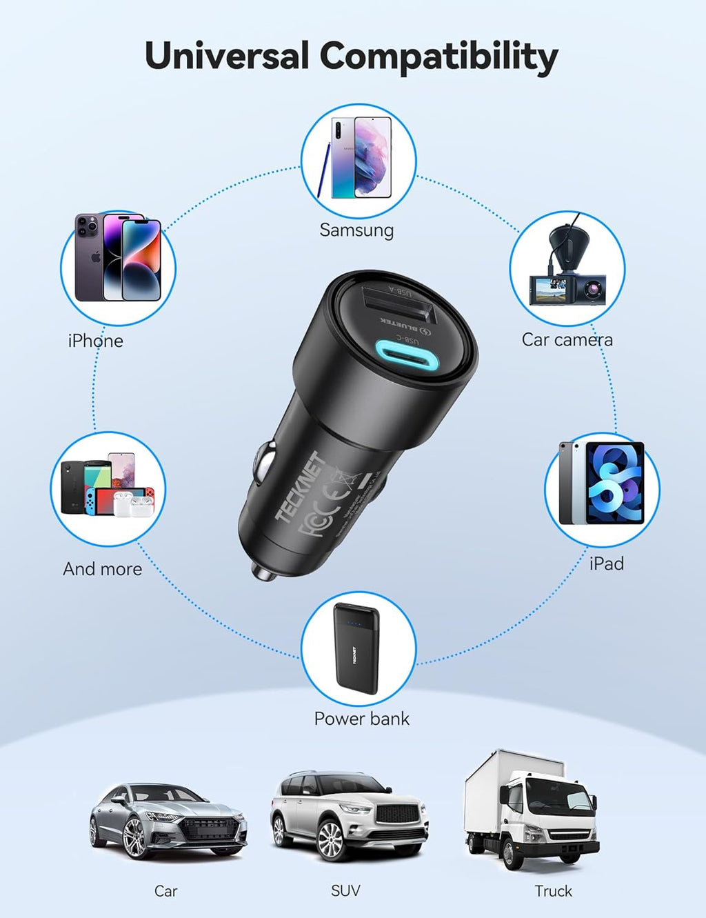 USB C Car Charger [2Pack], 48W 2-Port Cigarette Lighter Fast Chargering, PD&QC3.0 USBC Car Charger Adapter Compatible with Iphone 16/15 Plus/15/14/13 Galaxy