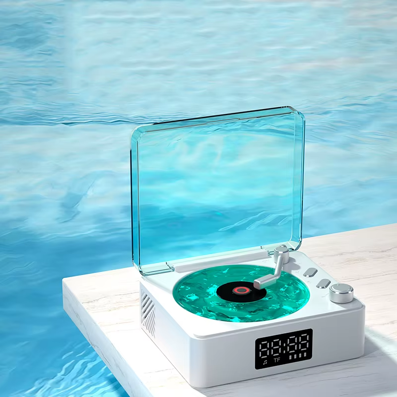 White Noise Vinyl Record Player with RGB LED for Bluetooth Speaker Wireless Battery Operated Ambient Clock New Model Plastic