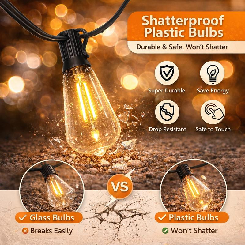 100FT LED Outdoor String Lights Patio Lights with Shatterproof ST38 Vintage Edison Bulbs, outside Hanging Light Waterproof for Porch, Deck, Garden, Backyard, Balcony, 2700K Dimmable