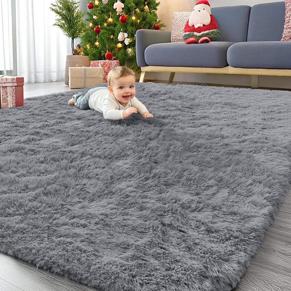 Area Rugs for Living Room Bedroom, 6X9 Ultra Soft Comfy Fluffy Thickened Memory-Foam Indoor Carpets, Modern Carpet for Teen Adults Apartment Bedroom Home Decor, Gray