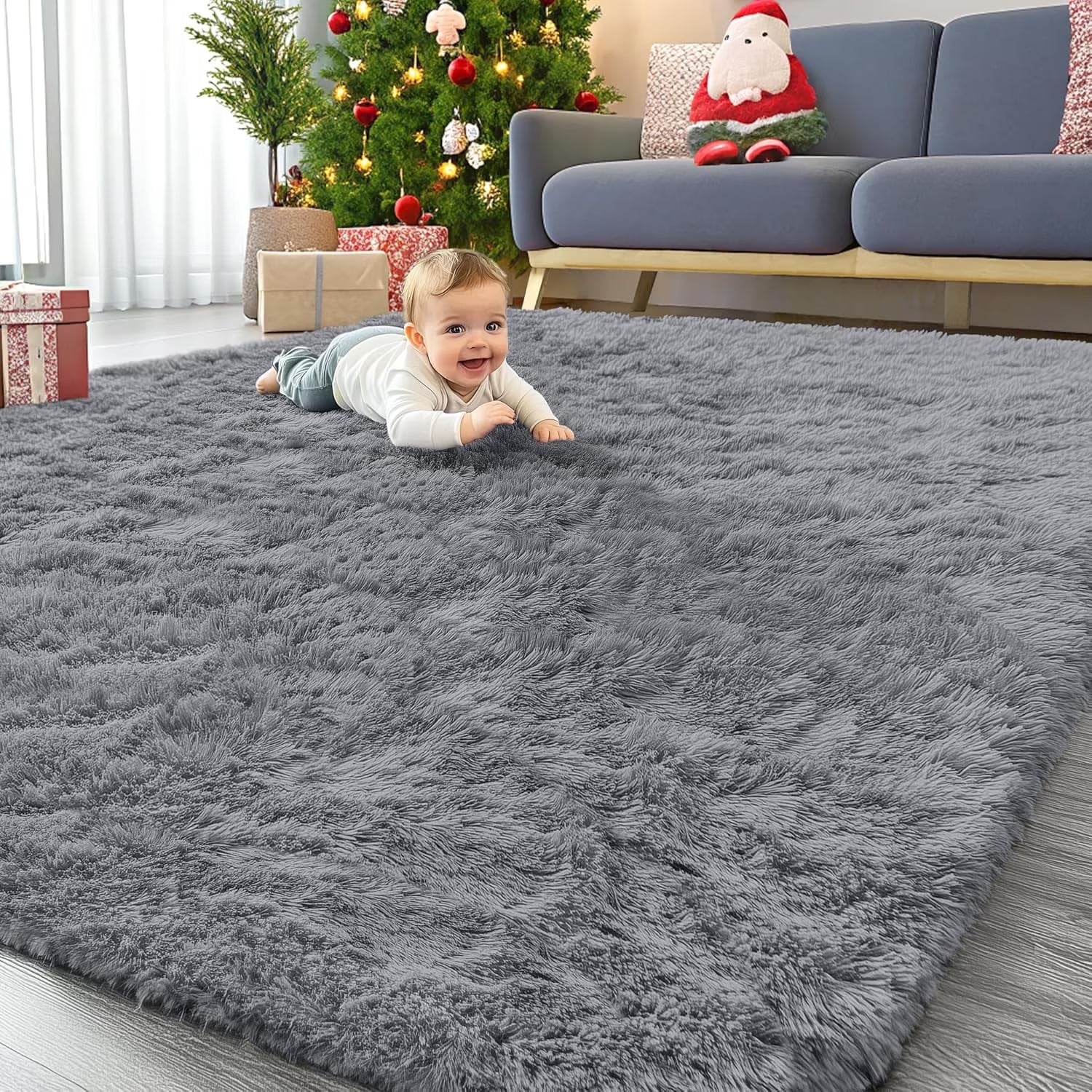 Area Rugs for Living Room Bedroom, 6X9 Ultra Soft Comfy Fluffy Thickened Memory-Foam Indoor Carpets, Modern Carpet for Teen Adults Apartment Bedroom Home Decor, Gray