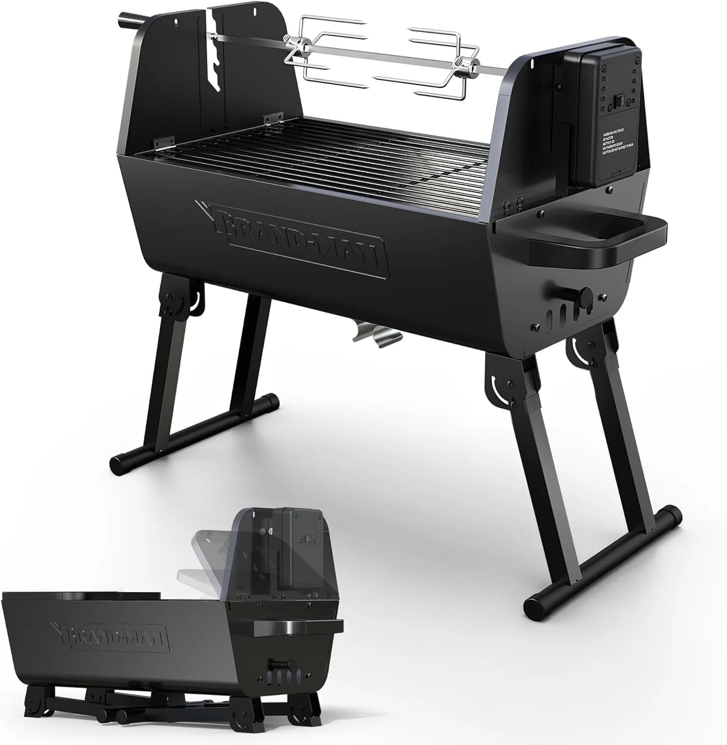 Brandman Grills Portable 2-In-1 Charcoal Rotisserie Grill with Spit Roaster & Motor, BBQ Outdoor Cooking