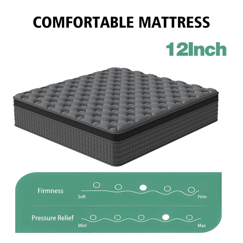 12/14 Inch Twin Full Queen King Mattress Individual Pocketed Coil & Memory Foam Hybrid Medium Firm Lumbar Support Orthopedic Design for Home Bedroom Hotel Boxed Mattress Holiday Gift Modern Furniture Ergonomic Sleep Solution