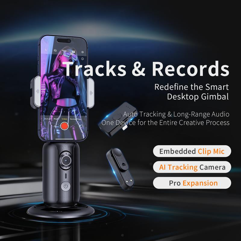 Auto Face Tracking Tripod 360° Rotating Cell Phone Photo & Video Kit Stand with Remote & Wireless Microphones Rechargeable Smart Shooting for Live Recording Tiktok Selfie