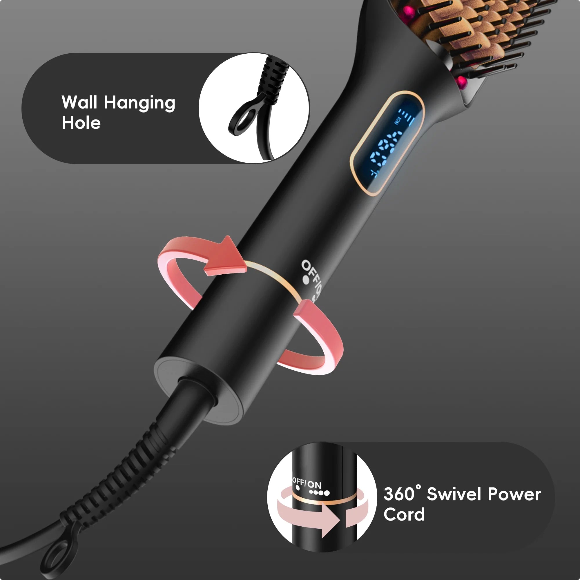 by SKIMI Hair Straightening Brush, Gold Ionic Hair Straightener Comb, Ceramic Coating