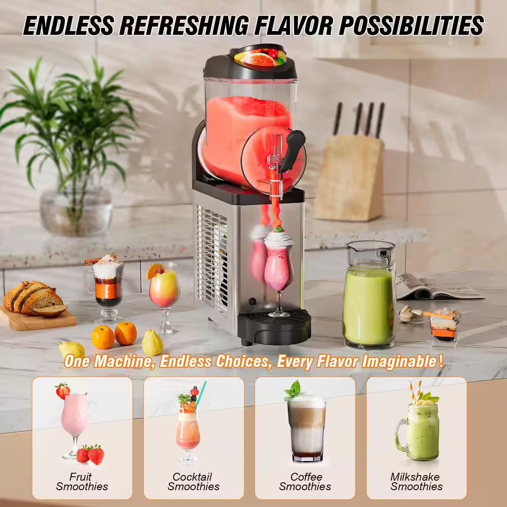 Commercial Slushy Machine 405Oz. Silver Snow Cone Machine 12L Single Bowl Food-Grade PC Tank, 400W Frozen Drink Machine