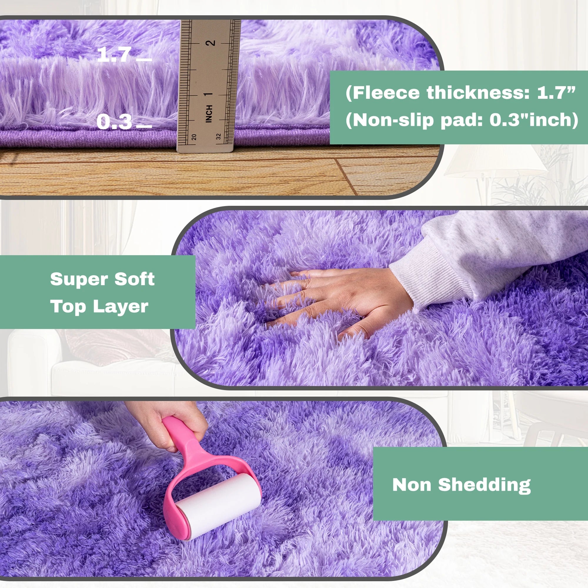 Super Soft Fluffy Rug for Bedroom,6X9 Tie-Dye Purple Anti-Skid Plush Floor Carpet for Living Room Home Decor
