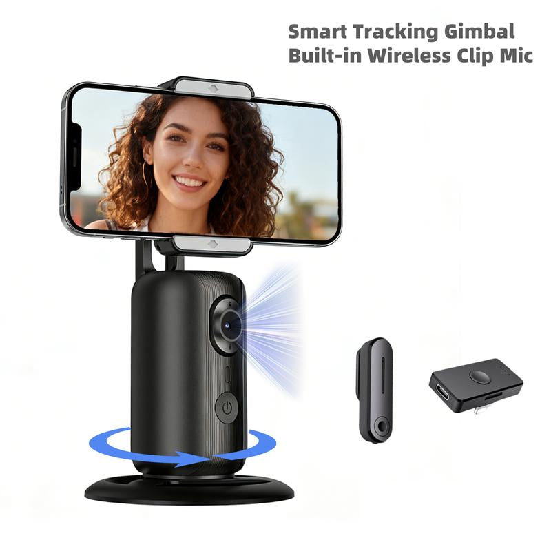 Auto Face Tracking Tripod 360° Rotating Cell Phone Photo & Video Kit Stand with Remote & Wireless Microphones Rechargeable Smart Shooting for Live Recording Tiktok Selfie