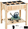 Raised Garden Bed with Legs 36.3X36.3X24 Inch -  Herb Planter with Divider Liner Flower Herb Wood Planter with Storage Shelves for Backyard Patio Extra Gloves 3 Tools 8 Grow Area 20 T-Tag