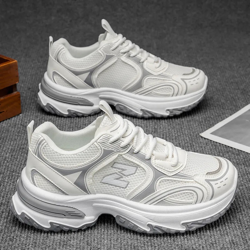Free Shipping Designer Casual Shoes 2025 New Breathable Mesh Shoes for Men Versatile Thick Soled Height Increasing Casual Sports Shoes Trendy Shoes Beige
