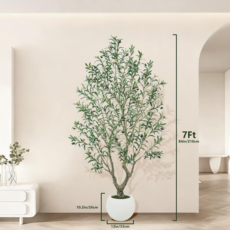 Realistic Artificial Olive Tree with Thick Trunk & Lifelike Fruit – 5/6/7/8FT, Perfect for Home & Office Décor with round White Pot