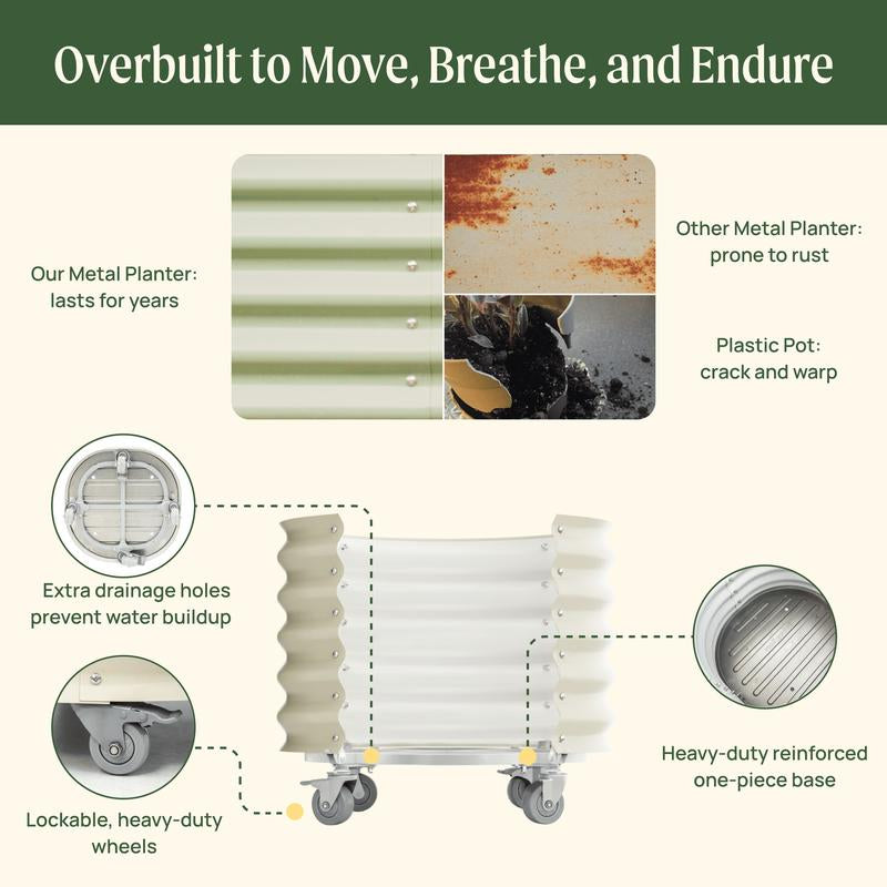 Vego Garden 20 Gallon Rolling Planter Metal Citrus Tree Planter with Wheels for Patio, Porch & Backyard