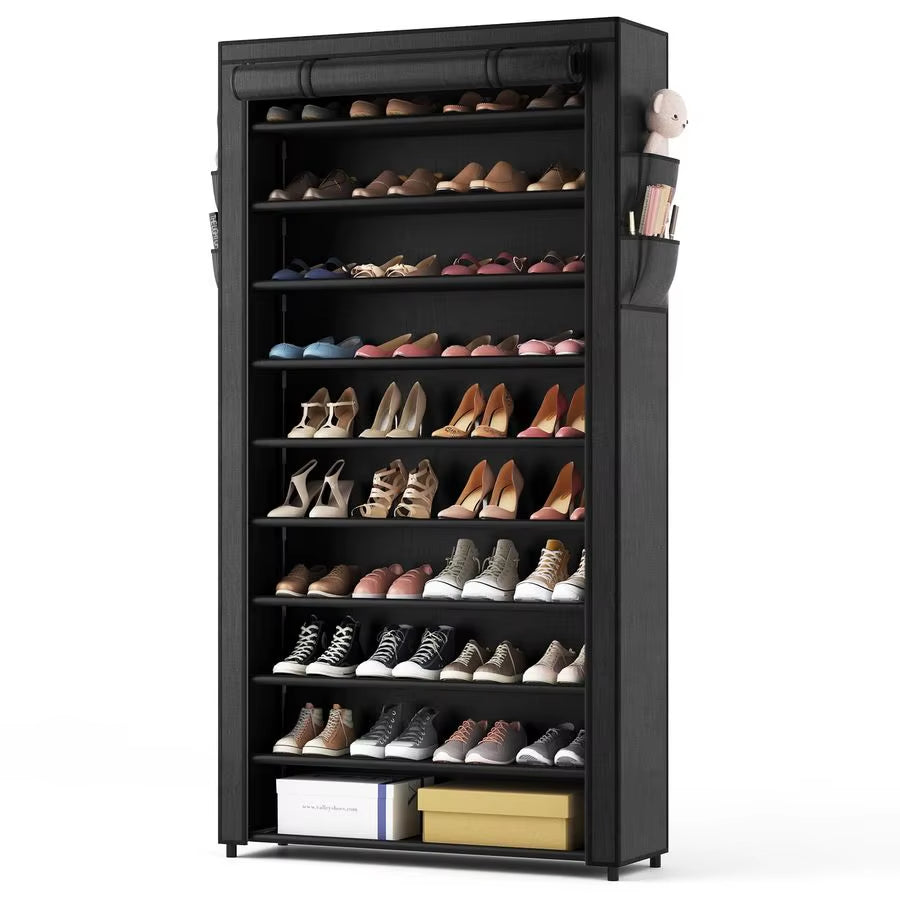 10 Tier Shoe Rack with Covers,Large Capacity Stackable Tall Shoe Shelf Storage to 5055 Pairs Shoes and Boots Sturdy Metal Free S