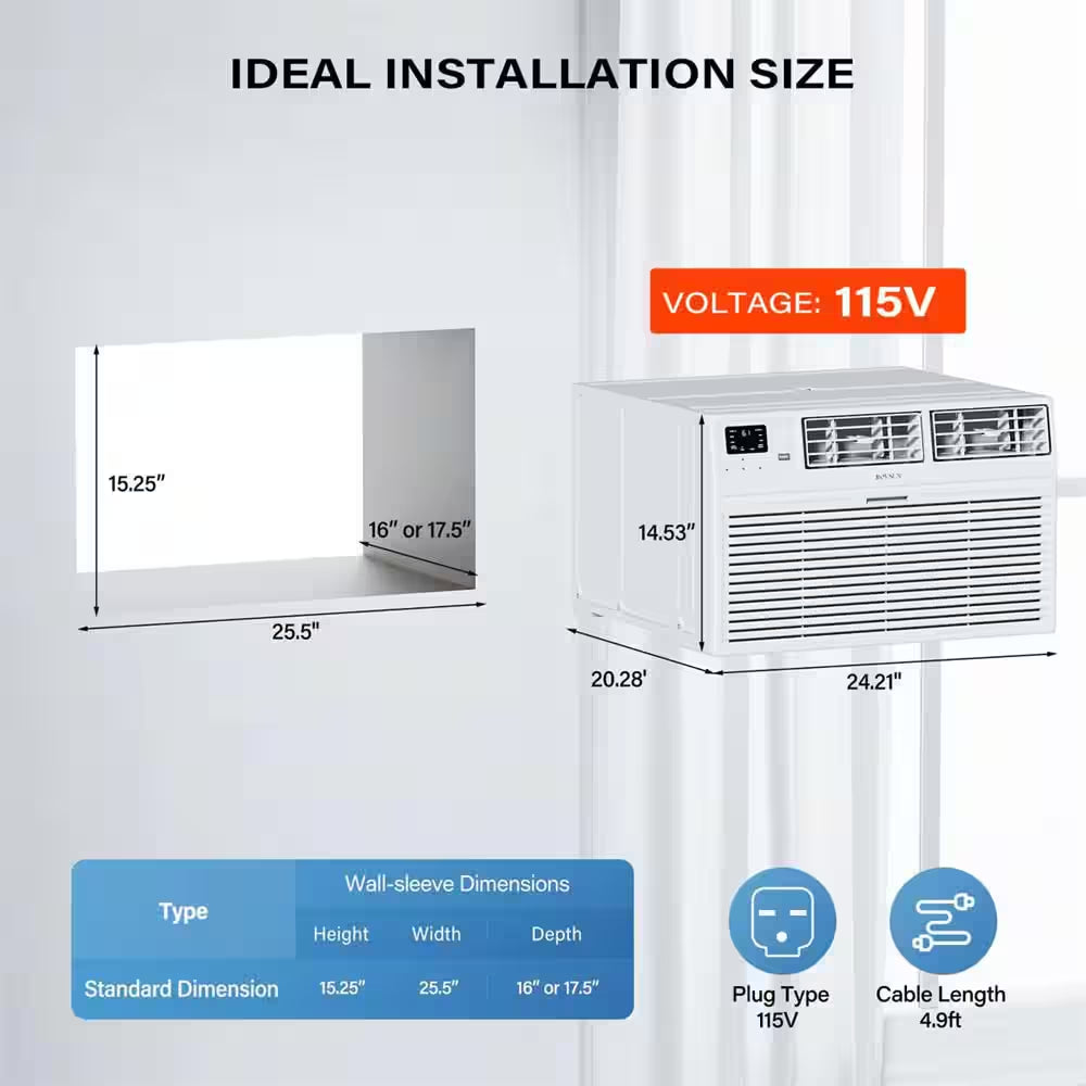 8,000 BTU (DOE) Wi-Fi Through-The-Wall Air Conditioner 350 Sq. Ft. with Remote in White 115-Volt
