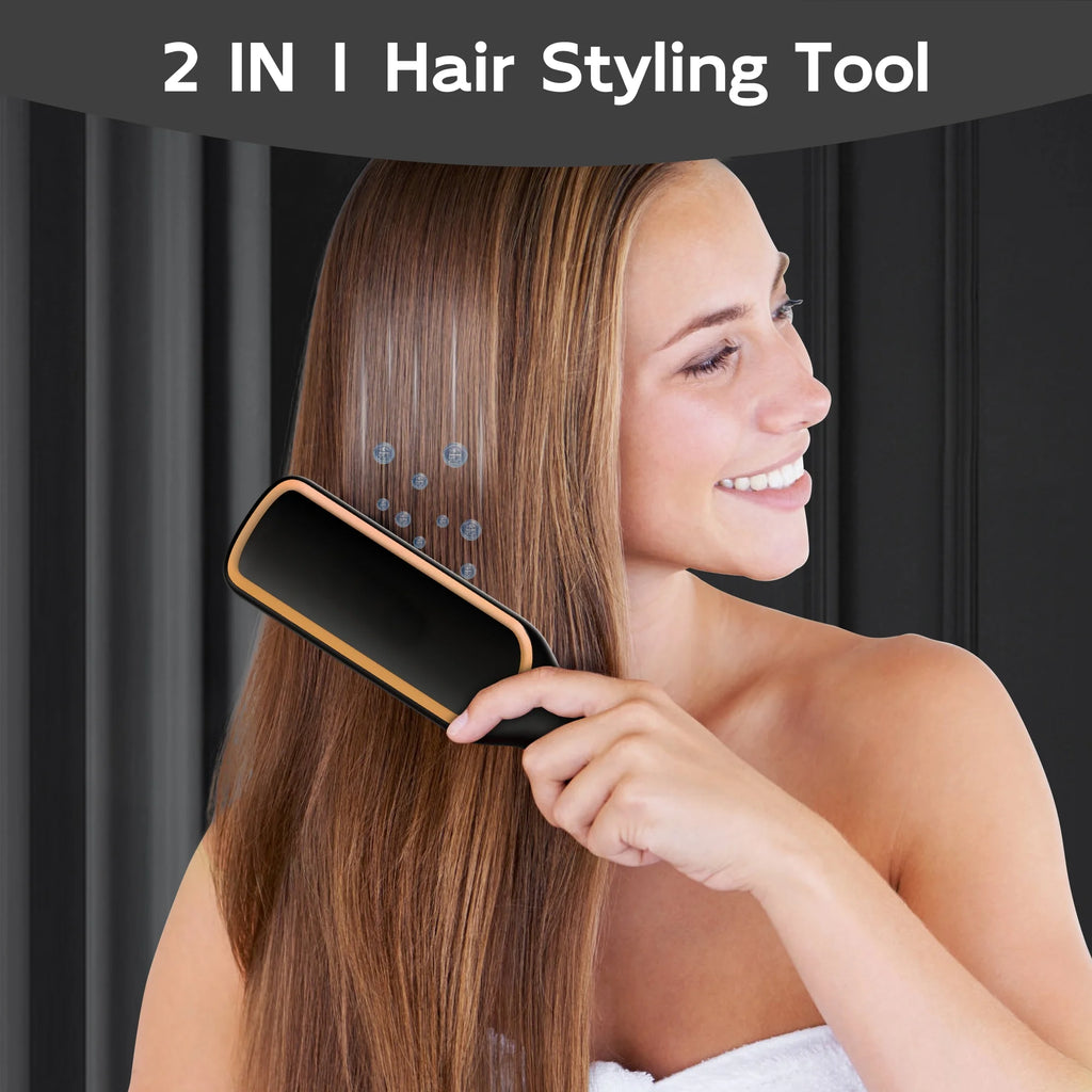 by SKIMI Hair Straightening Brush, Gold Ionic Hair Straightener Comb, Ceramic Coating