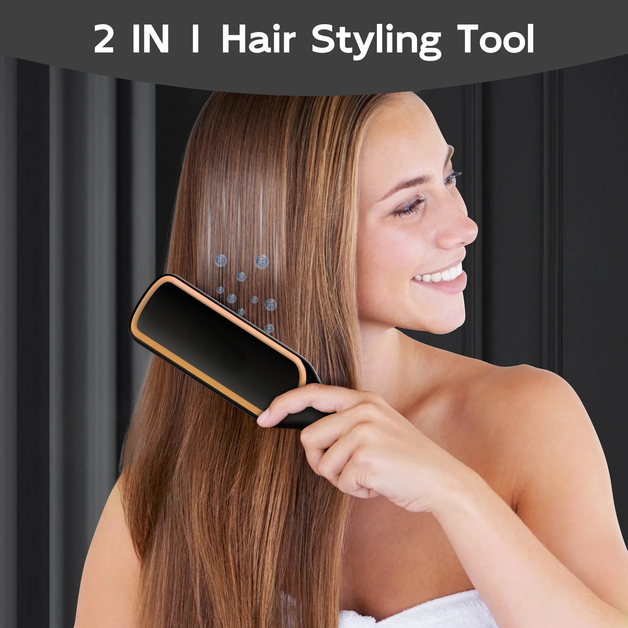 by SKIMI Hair Straightening Brush, Gold Ionic Hair Straightener Comb, Ceramic Coating