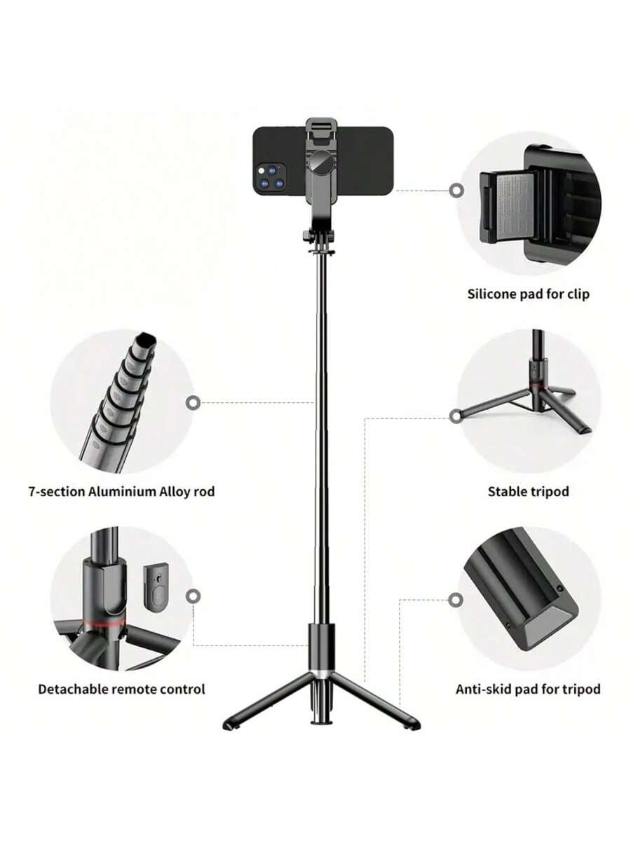 40-Inch Retractable Selfie Stick – Professional Floor Tripod for Live Streaming, with Wireless Remote, 360° Rotation, Stable Anti-Shake Design. Ideal for Travel Vlogs & Outdoor Live Streaming. Compatible with Smartphones Black for Summer Vacation, Travel,