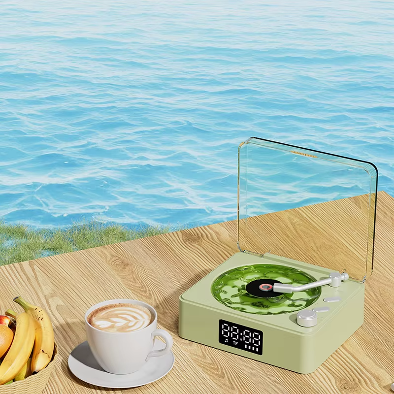 White Noise Vinyl Record Player with RGB LED for Bluetooth Speaker Wireless Battery Operated Ambient Clock New Model Plastic