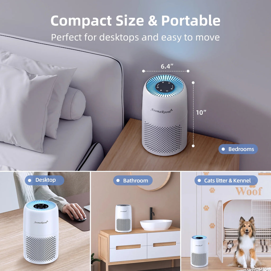 Hepa Portable Air Purifier for Bedroom Home Pets, Small Air Cleaners Purify for Allergy with RGB Light