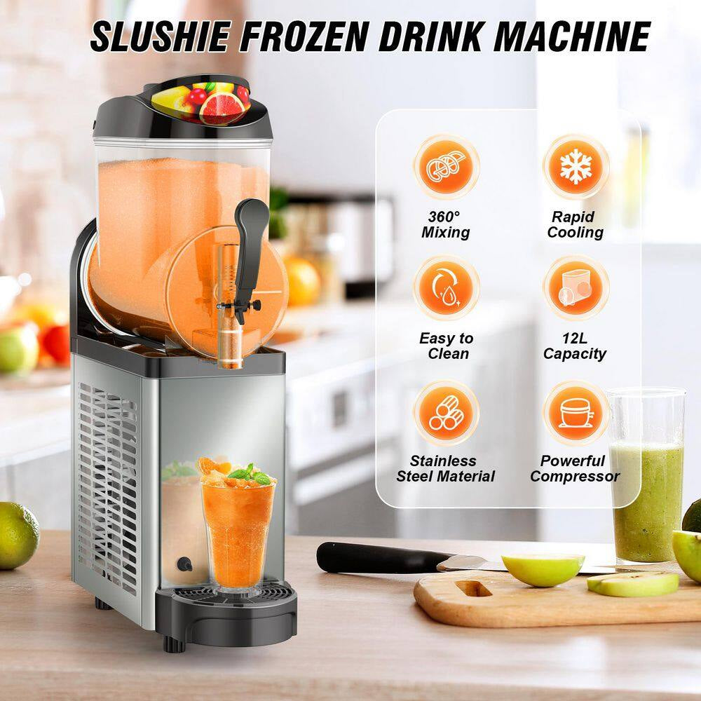 Commercial Slushy Machine 405Oz. Silver Snow Cone Machine 12L Single Bowl Food-Grade PC Tank, 400W Frozen Drink Machine