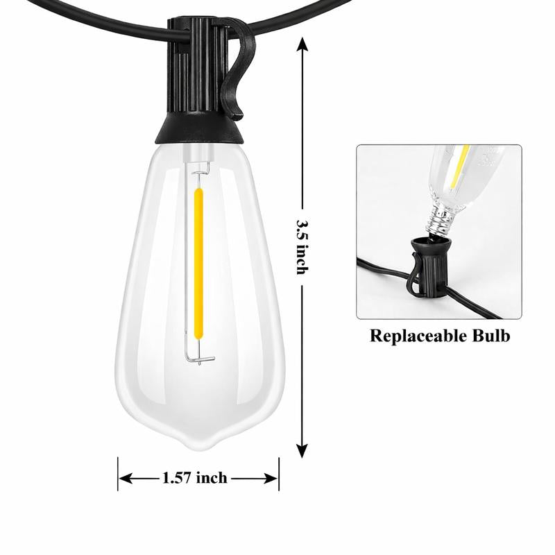 100FT LED Outdoor String Lights Patio Lights with Shatterproof ST38 Vintage Edison Bulbs, outside Hanging Light Waterproof for Porch, Deck, Garden, Backyard, Balcony, 2700K Dimmable