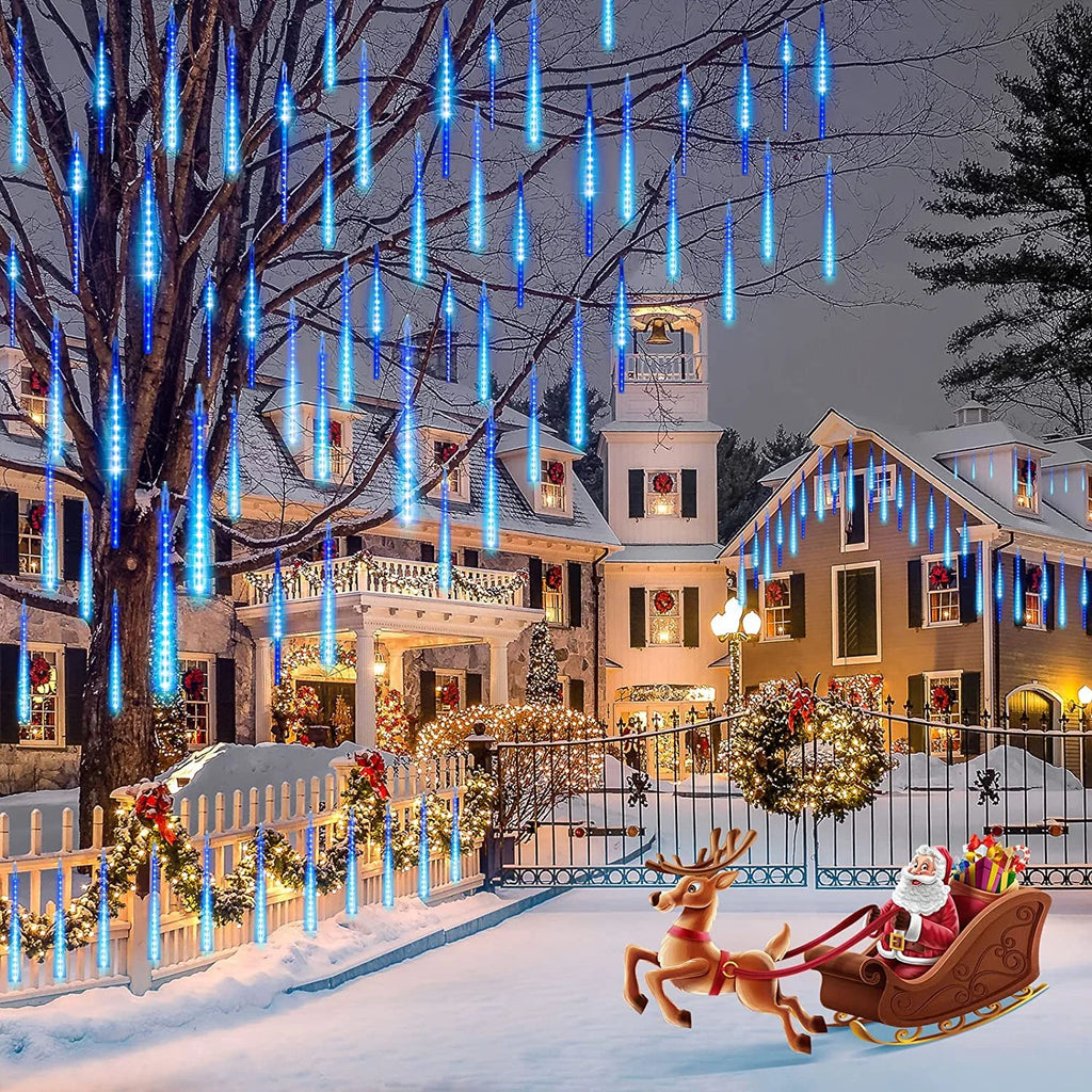 Christmas Lights, Meteor Shower Icicle String Lights, 18 Inches 10 Tubes 360 LED Christmas Lights Outdoor Dropping Lights, Hanging Falling Rain Lights Holiday Christmas Tree Lights, Blue