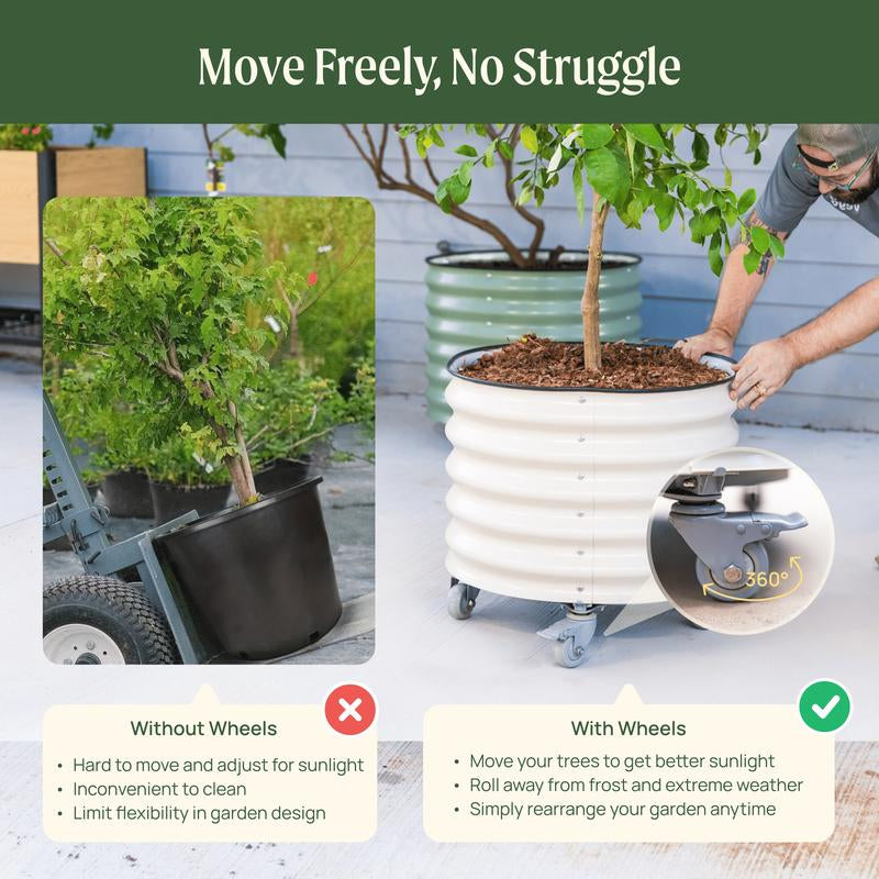 Vego Garden 20 Gallon Rolling Planter Metal Citrus Tree Planter with Wheels for Patio, Porch & Backyard