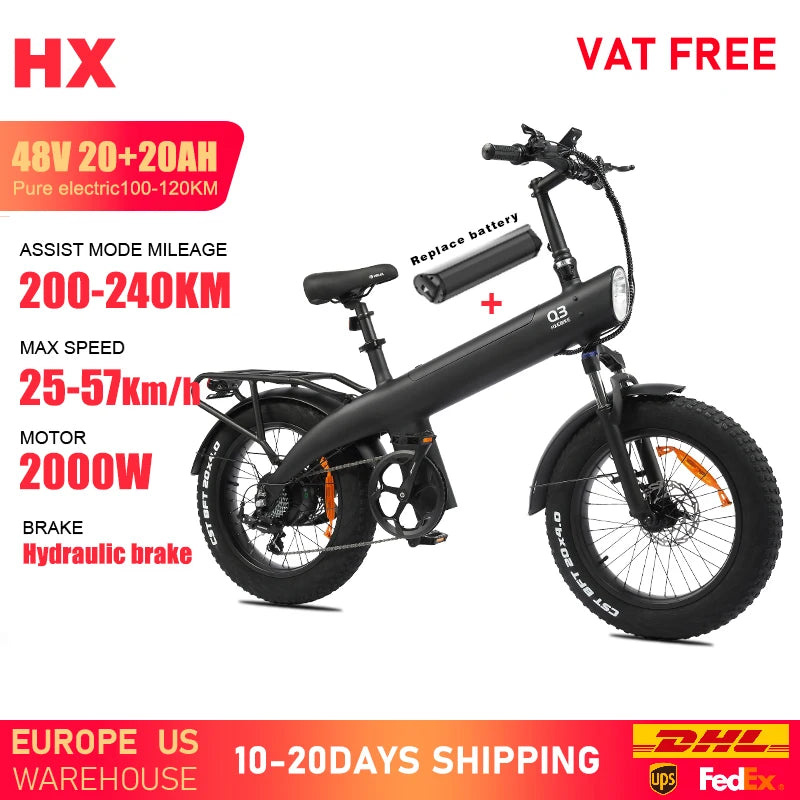 Q3 E Bike 2000W Electric Bike 48V 20AH Adult E Bike 20Inch Tire Off-Road Fatbike City Electric Bicycle Mountain E Bikes