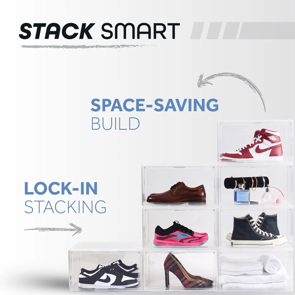 XL Clear Plastic Shoe Storage Box, Stackable with Lids for Sneakers up to Size 13, 2 Pack