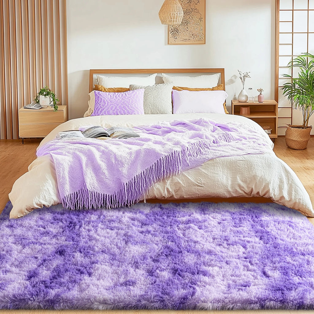 Super Soft Fluffy Rug for Bedroom,6X9 Tie-Dye Purple Anti-Skid Plush Floor Carpet for Living Room Home Decor