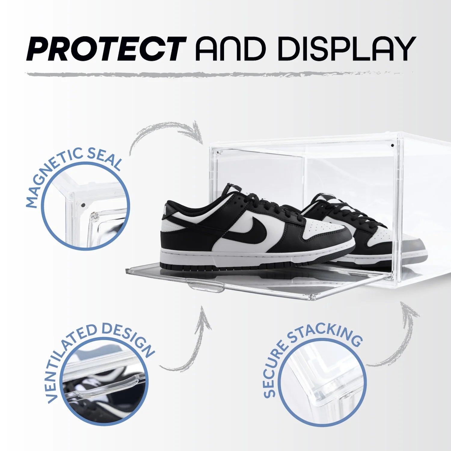 XL Clear Plastic Shoe Storage Box, Stackable with Lids for Sneakers up to Size 13, 2 Pack