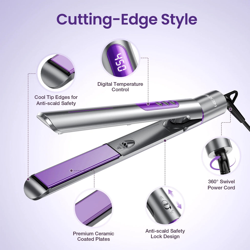 New Upgrade Ionic Flat Iron , Fast Heating Professional Salon 2-In-1 Ceramic Hair Straightener and Curler,Dual Voltage for Travel