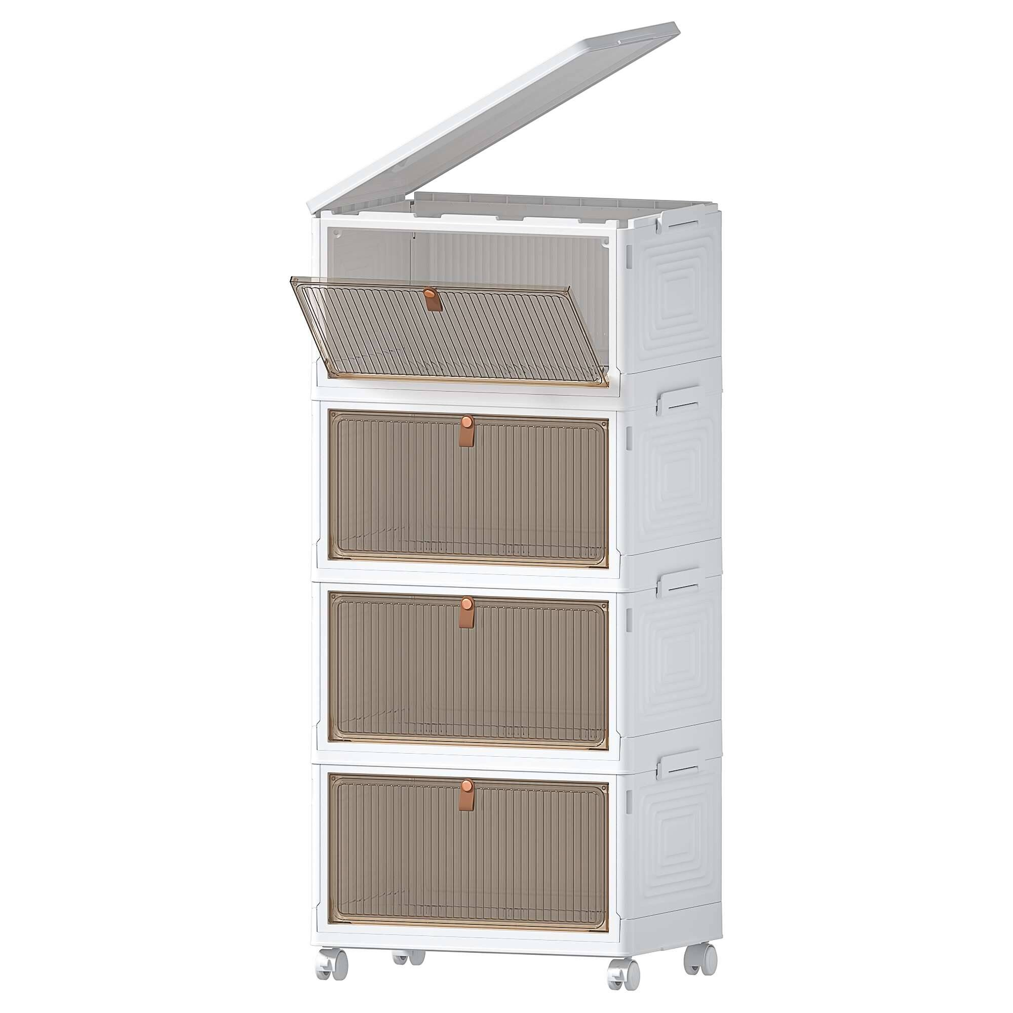 Javlergo 4 Tier Bathroom Storage Cabinet Storage Bins with Lid Stackable Storage Boxes Foldable Storage Organizers