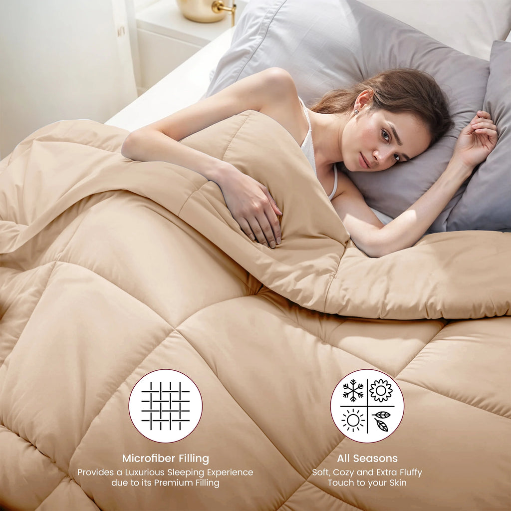 Twin Comforter - down Alternative Comforter & Duvet Insert - Single Comforter, Beige