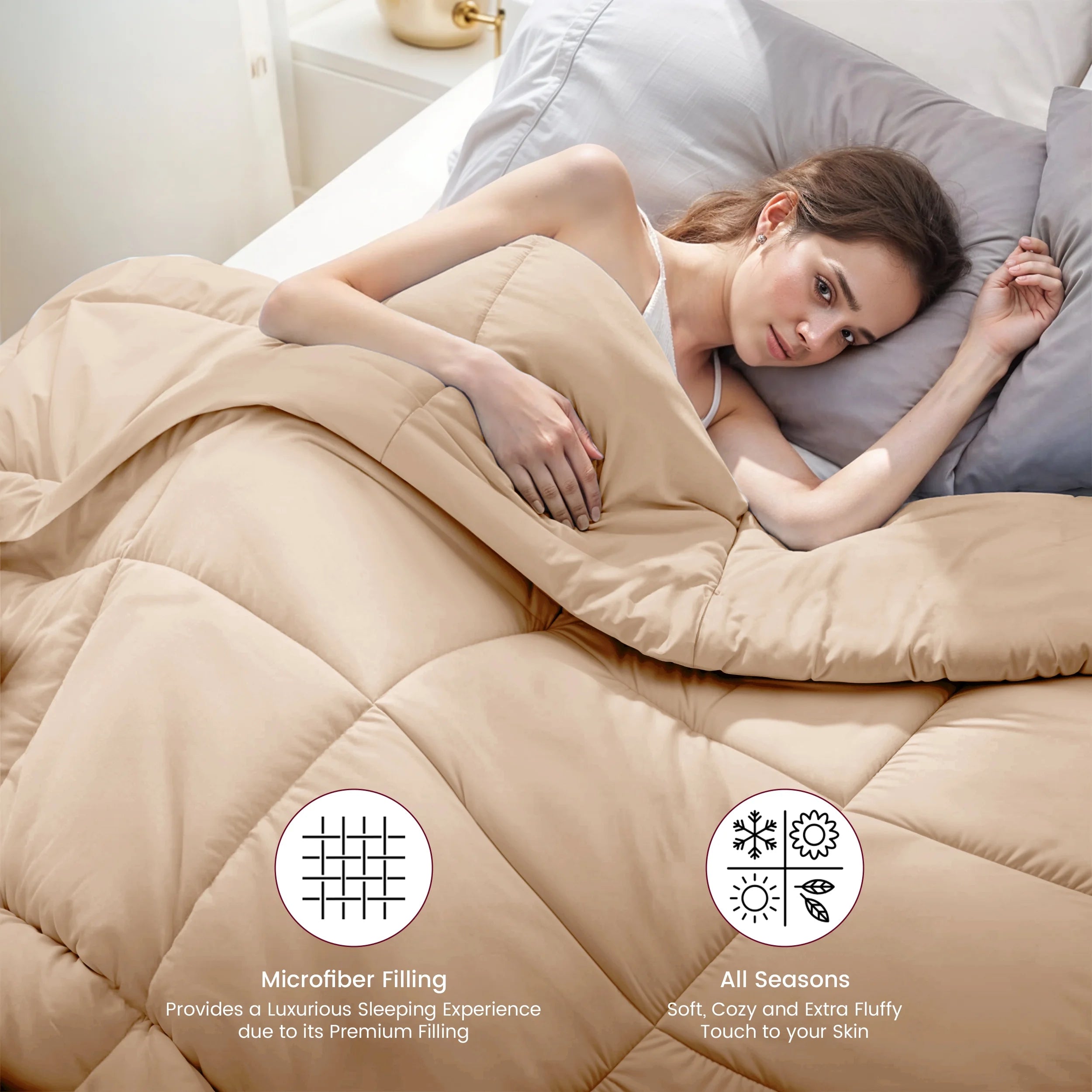 Twin Comforter - down Alternative Comforter & Duvet Insert - Single Comforter, Beige