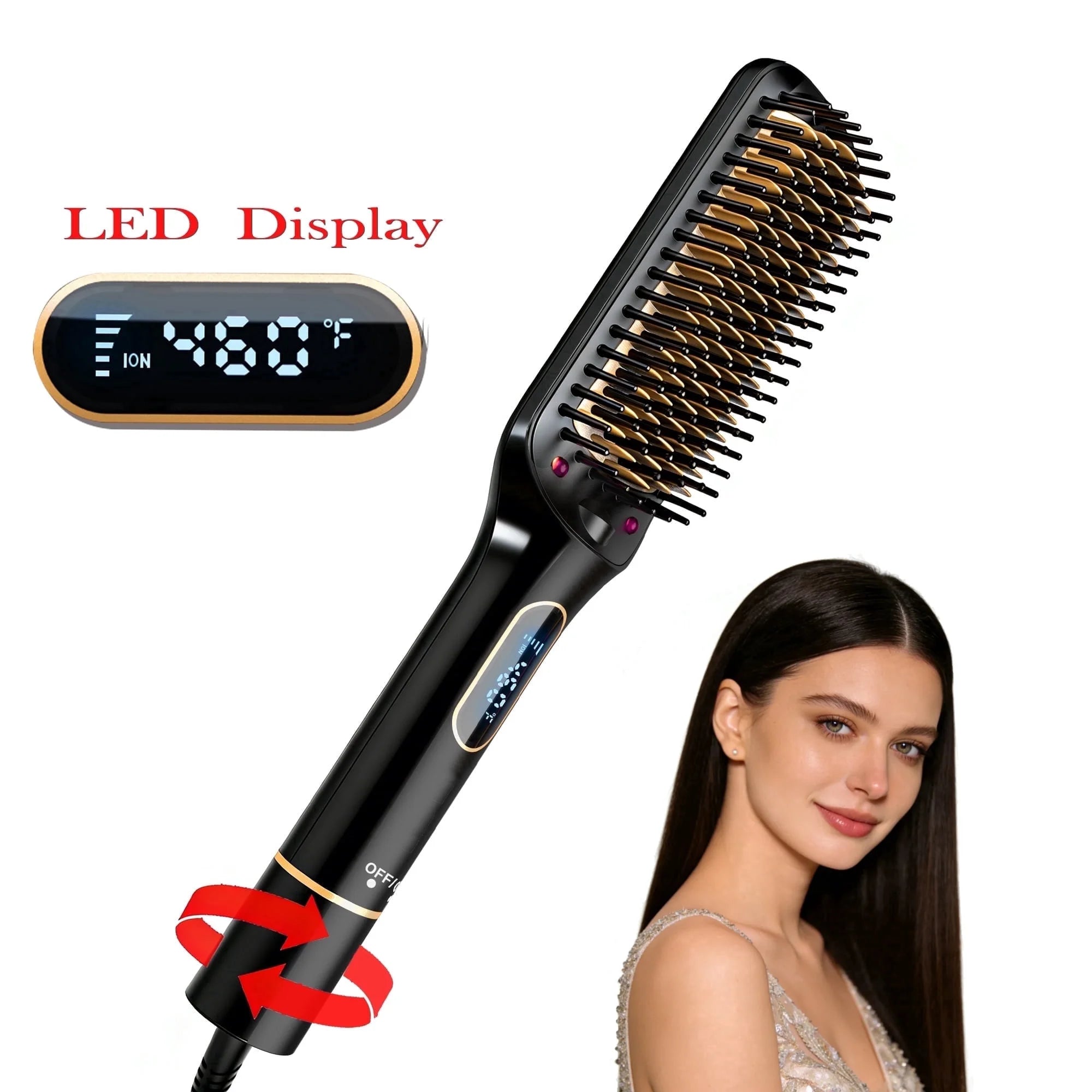by SKIMI Hair Straightening Brush, Gold Ionic Hair Straightener Comb, Ceramic Coating
