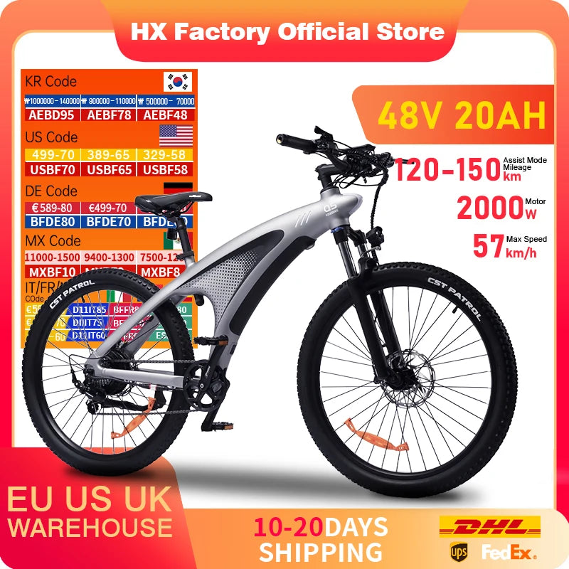 Q5 E Bike 2000W Adults Electric Bike 2000W 48V 20AH 27.5 Inch Electric Bicycle City E Bikes Mountain E Bikes
