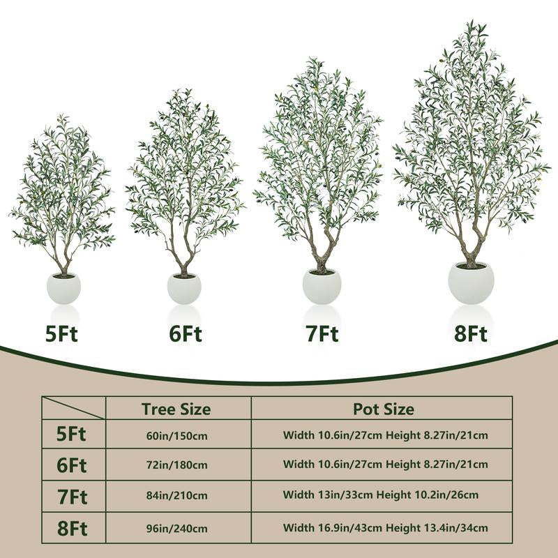 Realistic Artificial Olive Tree with Thick Trunk & Lifelike Fruit – 5/6/7/8FT, Perfect for Home & Office Décor with round White Pot