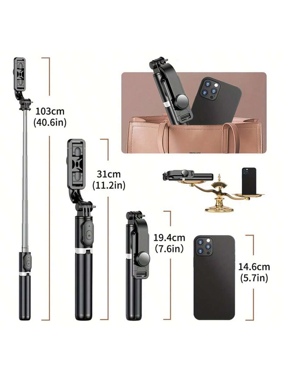 40-Inch Retractable Selfie Stick – Professional Floor Tripod for Live Streaming, with Wireless Remote, 360° Rotation, Stable Anti-Shake Design. Ideal for Travel Vlogs & Outdoor Live Streaming. Compatible with Smartphones Black for Summer Vacation, Travel,