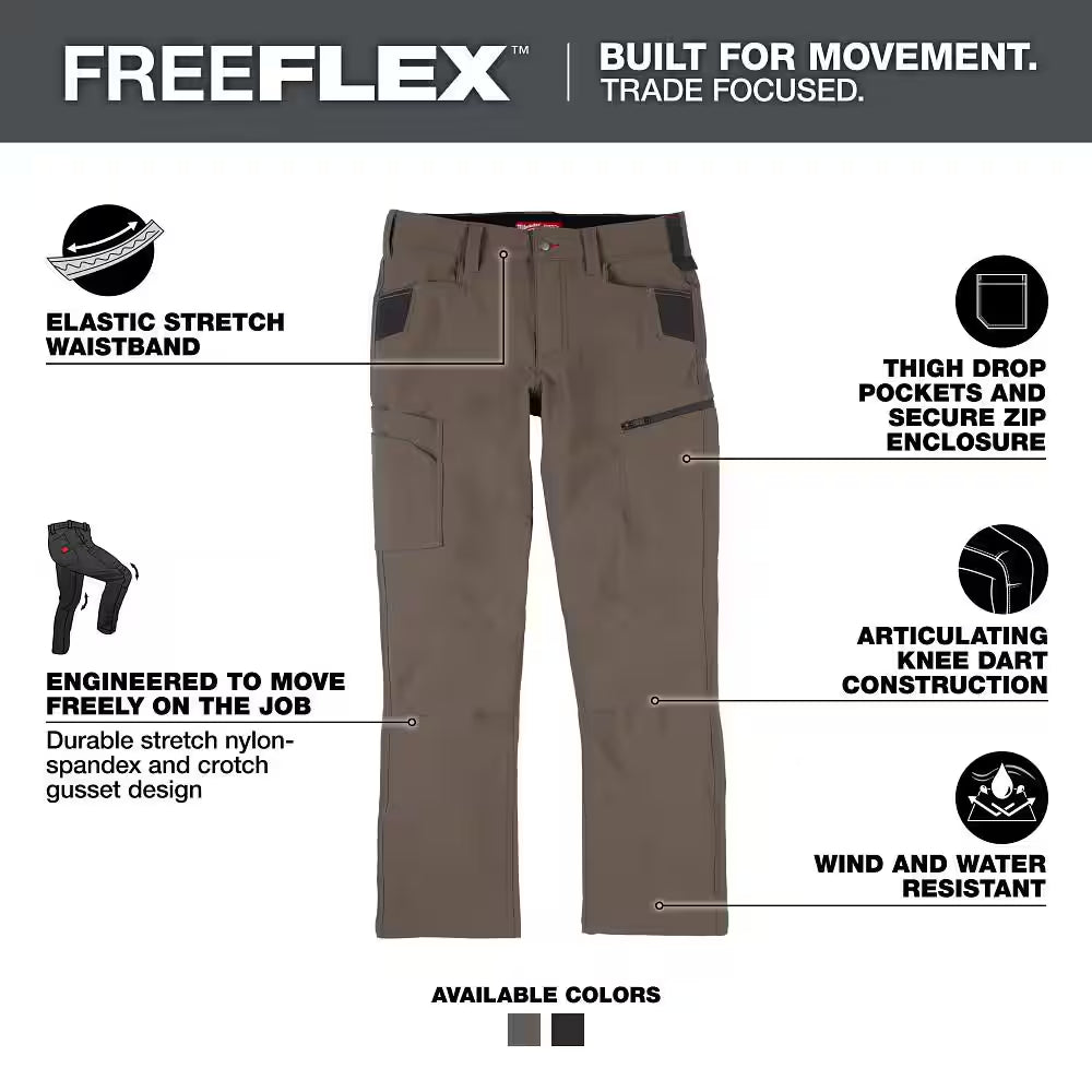 Men'S 32 In. X 32 In. Brown FREEFLEX Tech Work Pants with 7 Pockets