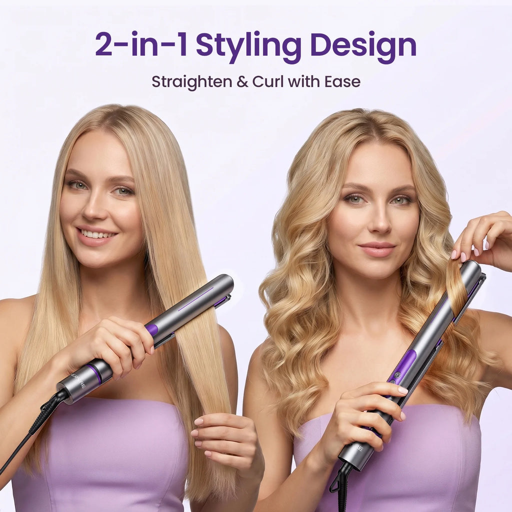 New Upgrade Ionic Flat Iron , Fast Heating Professional Salon 2-In-1 Ceramic Hair Straightener and Curler,Dual Voltage for Travel