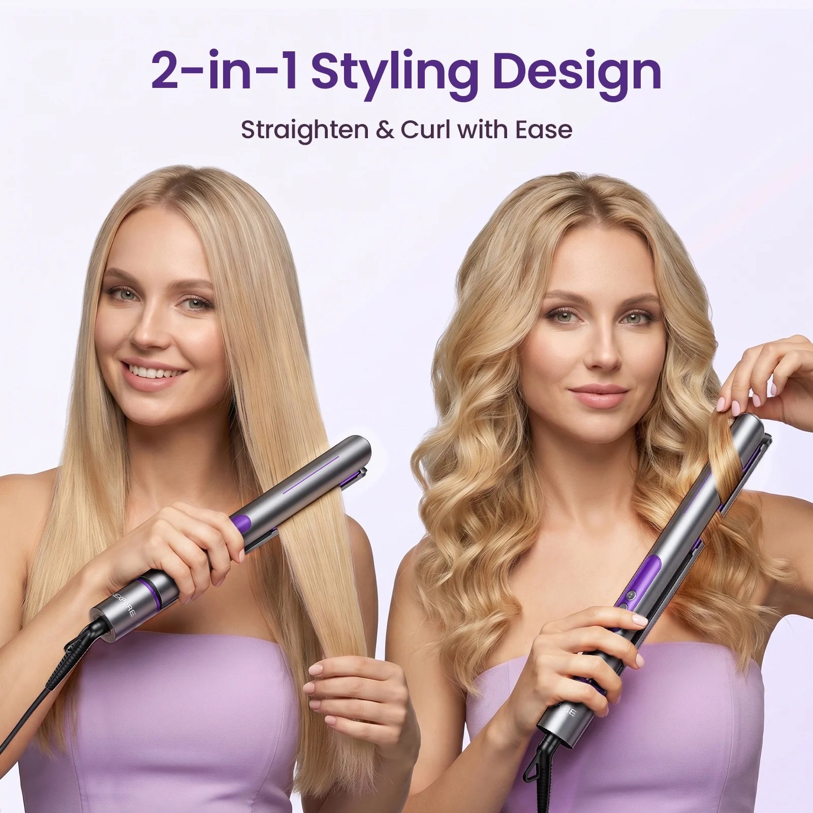 New Upgrade Ionic Flat Iron , Fast Heating Professional Salon 2-In-1 Ceramic Hair Straightener and Curler,Dual Voltage for Travel