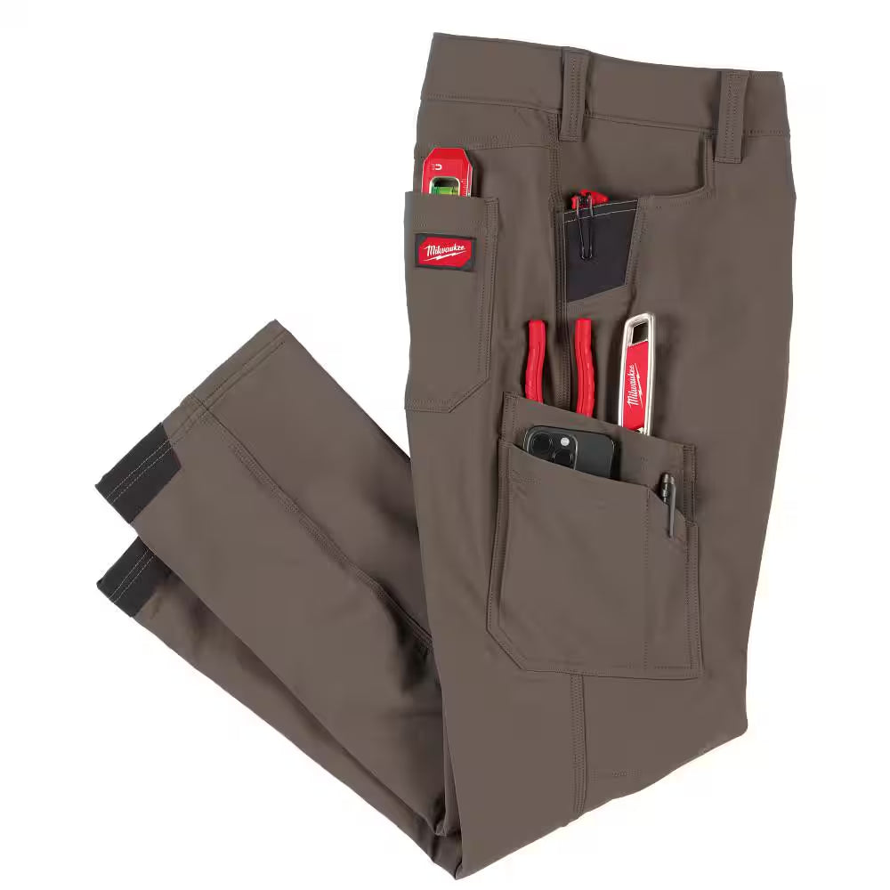 Men'S 32 In. X 32 In. Brown FREEFLEX Tech Work Pants with 7 Pockets