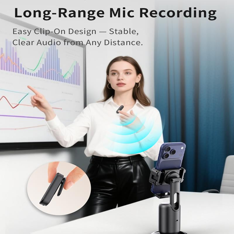 Auto Face Tracking Tripod 360° Rotating Cell Phone Photo & Video Kit Stand with Remote & Wireless Microphones Rechargeable Smart Shooting for Live Recording Tiktok Selfie