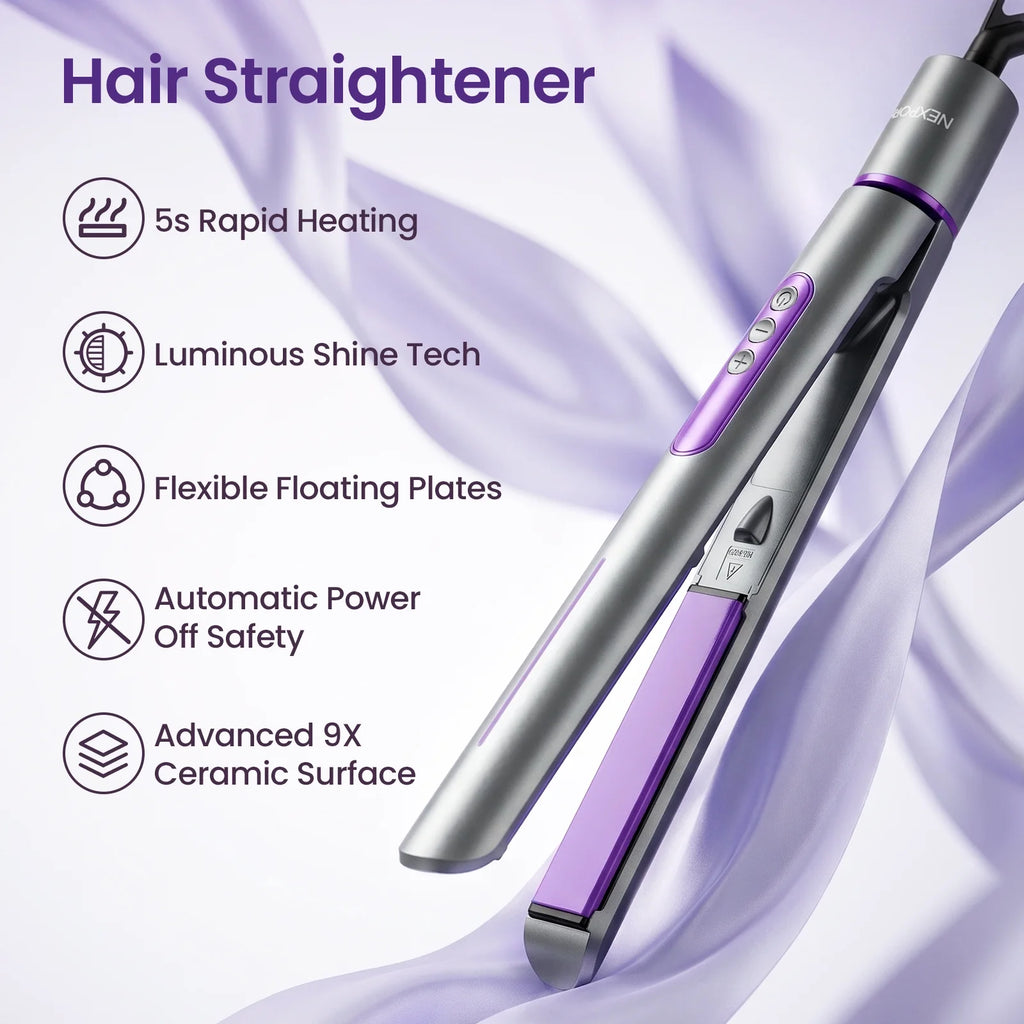 New Upgrade Ionic Flat Iron , Fast Heating Professional Salon 2-In-1 Ceramic Hair Straightener and Curler,Dual Voltage for Travel